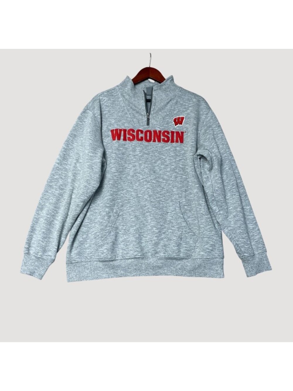 Wisconsin Men's XL Gray 1/4 Zip Sweatshirt By CSA Mock neck Pull over e1755